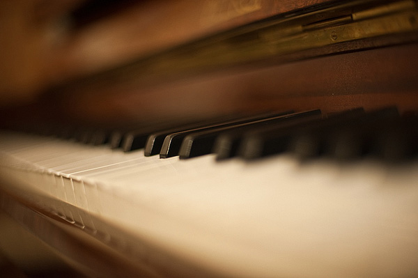 Photograph of piano keys with limited depth of field.