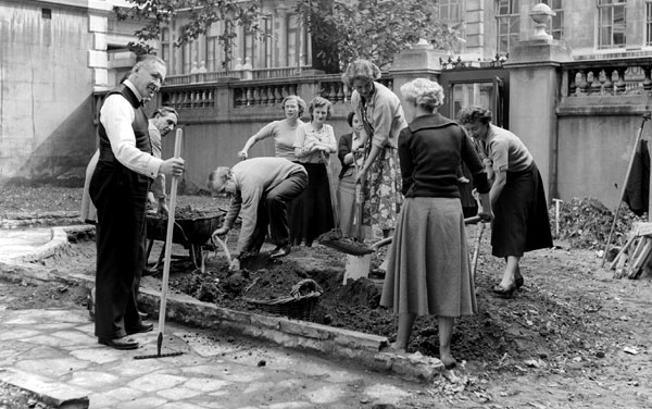 Garden with gardeners