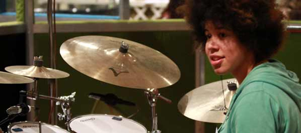 Picture of a member of Goldie's Band recording at BBC Maida Vale studios