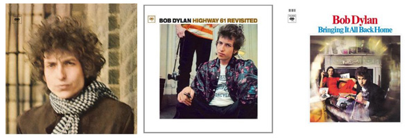 Bob Dylan's Blonde on Blonde, Highway 61 Revisted and Bringing it all Back Home album covers.