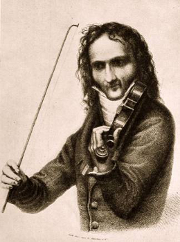 Picture of Niccolo Paganini with his Guarneri del Gesu violin