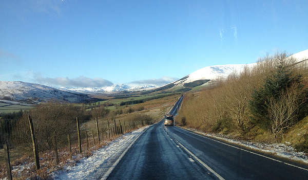 The Scottish hills in snow.