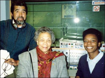 (l-r) Hugh Crosskill, then Dominican Prime Minister Eugenia Charles, and producer Pat Whitehorne