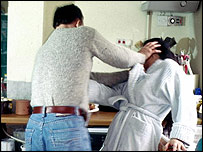 Men and women in a violent situation