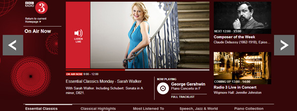 The main part of the new BBC Radio 3 web site.
