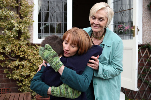 A scene from the last series of Moving On. The episode The Rain Has Stopped features Sheila Hancock as Liz, Emma Lowndes as Alice, and Dominic Senior as Joe