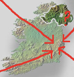 Map of Ireland, with added badly drawn arrows to Dublin (ish) and a question mark beside Belfast