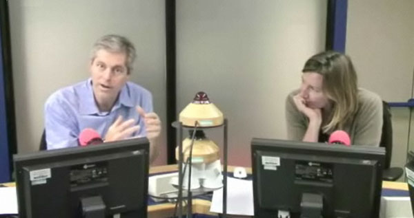 Justin Webb and Sarah Montague presenting their daily round-up after the Today Programme on BBC Radio 4.