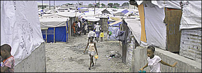 tent city street view in Haiti