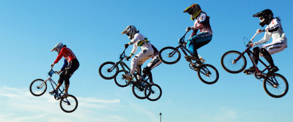 GB BMX rider Shanaze Reade surges through the air