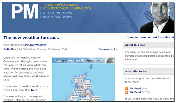 Changes to Radio 4 weather on the PM blog