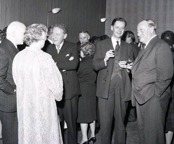 Rt Hon Gaitskell, M.P. , talking to Mr C.T. Melling, CBE., M.Sc. Tech., (President of the Institution of Electrical Engineers) and Mrs. Melling; Mr. R.D.A Marriott, Assistant Director of Sound Broadcasting talks to Ralph Wightman.